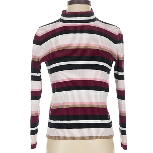 Karen Scott Women's Striped Sweater - Pink, Black, White, Brown - Picture 6 of 8